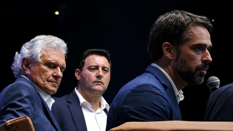 Os três pré-candidatos do PSD à Presidência da República, os governadores Eduardo Leite (RS), Ronaldo Caiado (GO) e Ratinho Júnior (PR) durante evento do partido em SP — Foto: LEANDRO CHEMALLE/THENEWS2/ESTADÃO CONTEÚDO