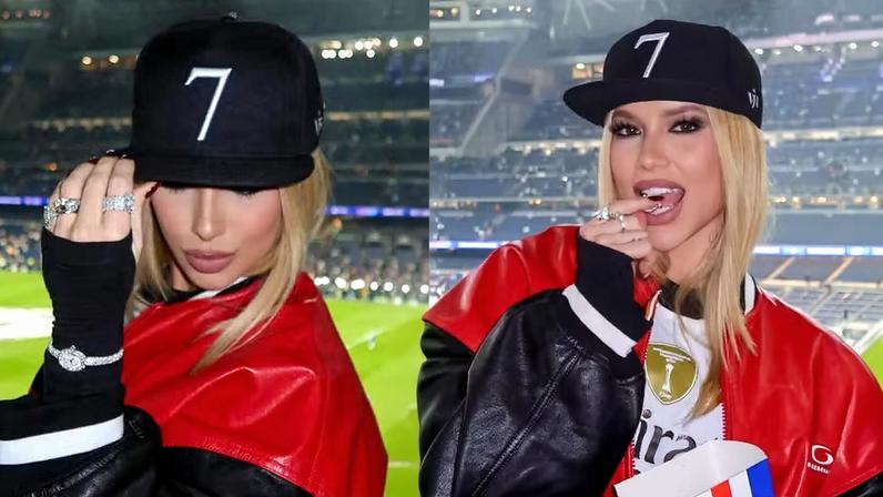 Virginia Fonseca usa relógio cravejado para torcer pelo namorado, Vini Jr. — Foto: Reprodução/Instagram