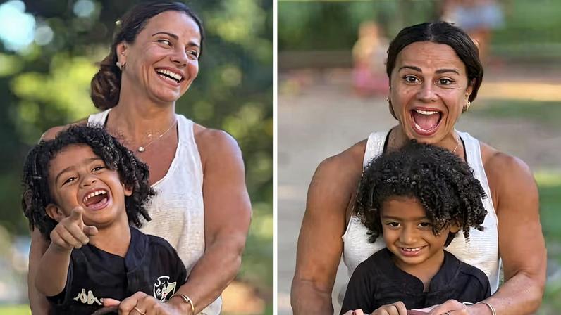 Viviane Araujo e o filho, Joaquim, brincam em pracinha — Foto: Reprodução/Instagram