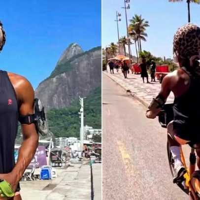 Adriana Bombom cai de bicicleta na orla de Ipanema e exibe ferimentos