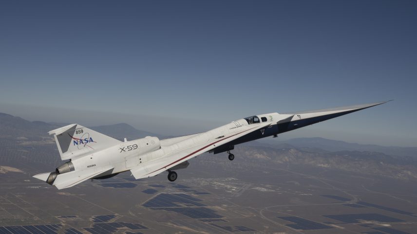 NASA’s X-59 in flight during its second flight.