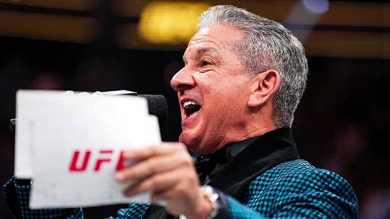 Bruce Buffer announces a match during the UFC 324 event at T-Mobile Arena