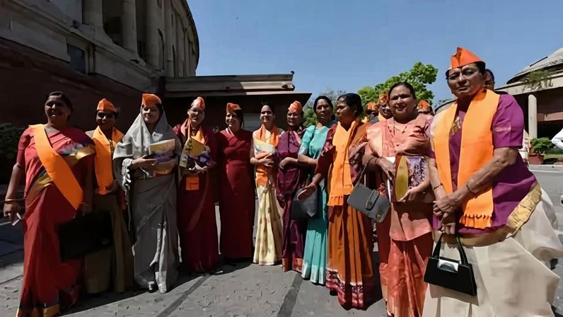 BJP's female MPs in parliament - women make up about 14% of 543 MPs in the lower house