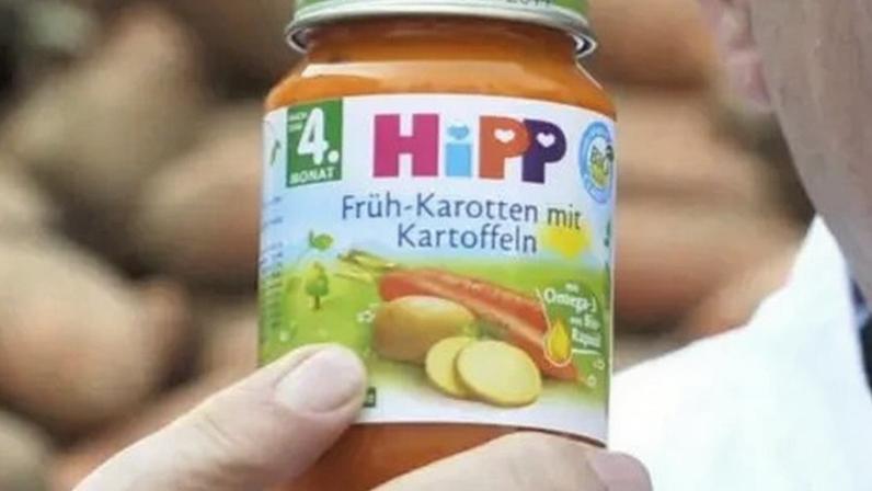 File photo of a HiPP carrot and potato baby food jar