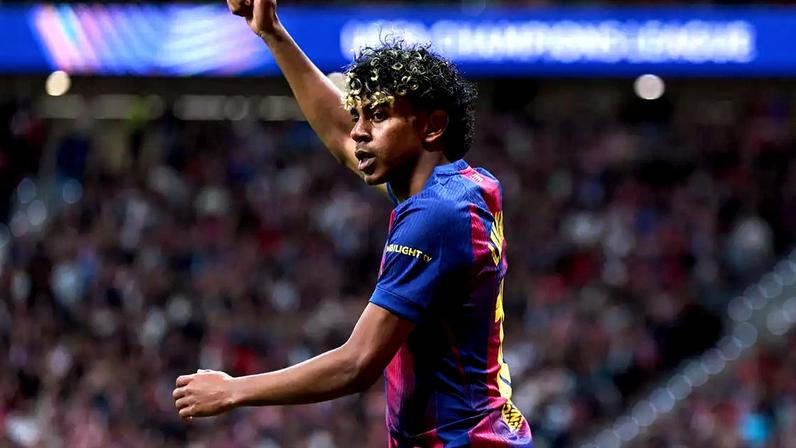 Lamine Yamal em partida contra o Atlético de Madrid