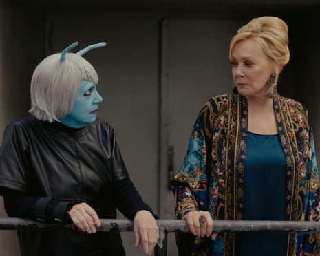 Ann Dowd (as a blue-skinned alien) and Jean Smart (as Deborah Vance) in Hacks.