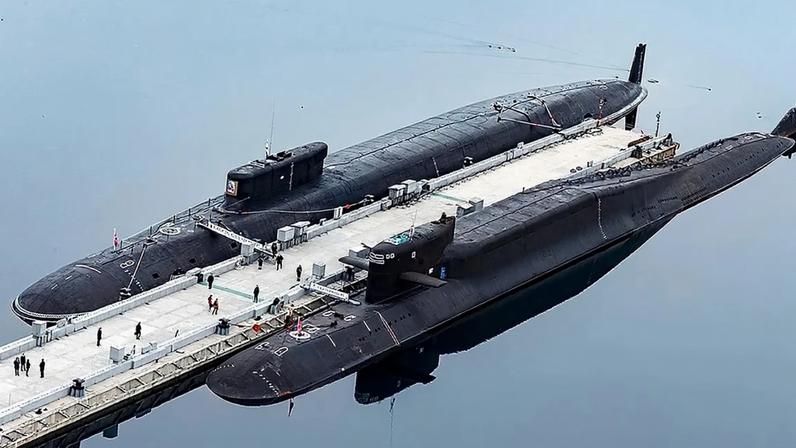 Russian nuclear submarines harboured at a Russian naval base in Gazhiyevo, 13 April, 2021