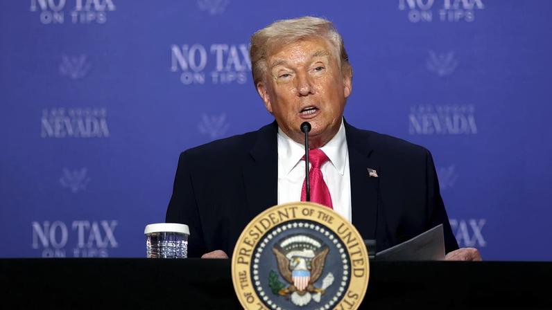 Donald Trump speaks during a "No Tax on Tips" roundtable in Las Vegas,on April 16.