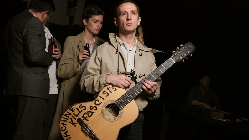 ‘This could have been written today,’ says the exhibit’s co-curator Bea Esteves Mendez, 19, of listening to Woody Guthrie’s All You Fascists.