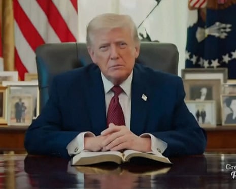 Trump reads from the Bible in the Oval Office in a taped message for a Christian group.