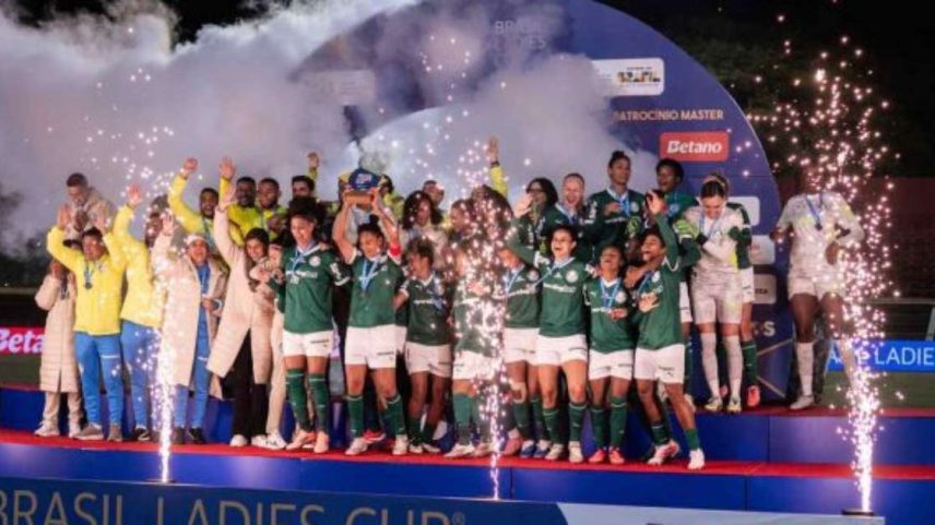 Jogadoras comemoram o título do Palmeiras na edição de 2025 –