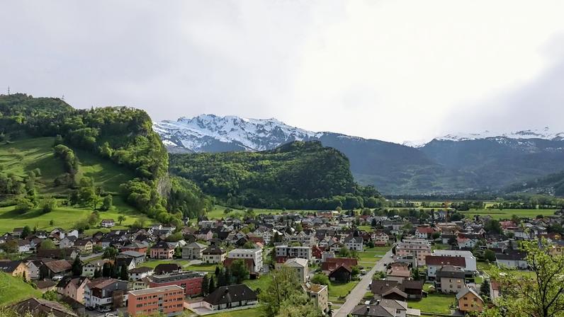 Aerial view of a village in Liechtenstein