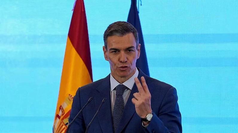 Spanish Prime Minister Pedro Sanchez gestures as he speaks during a press conference in Beijing, China, 14 April 2026.