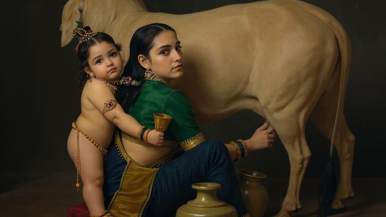 Raja Ravi Varma's oil-on-canvas painting Yashoda and Krishna, which sold for over 15 million euros last week.