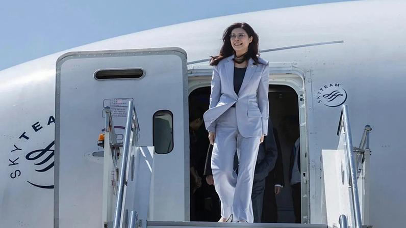 In this photo released by Kuomintang, Taiwan's Kuomintang (KMT) leader Cheng Li-wun arrives in Shanghai, China Tuesday, April 7, 2026