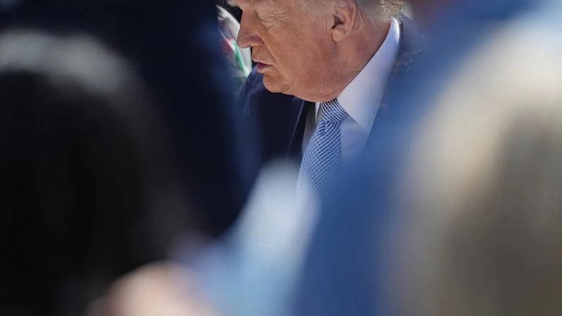 President Donald Trump on the South Lawn of the White House, Monday, April 6, 2026, in Washington. (AP Photo/Julia Demaree Nikhinson)
