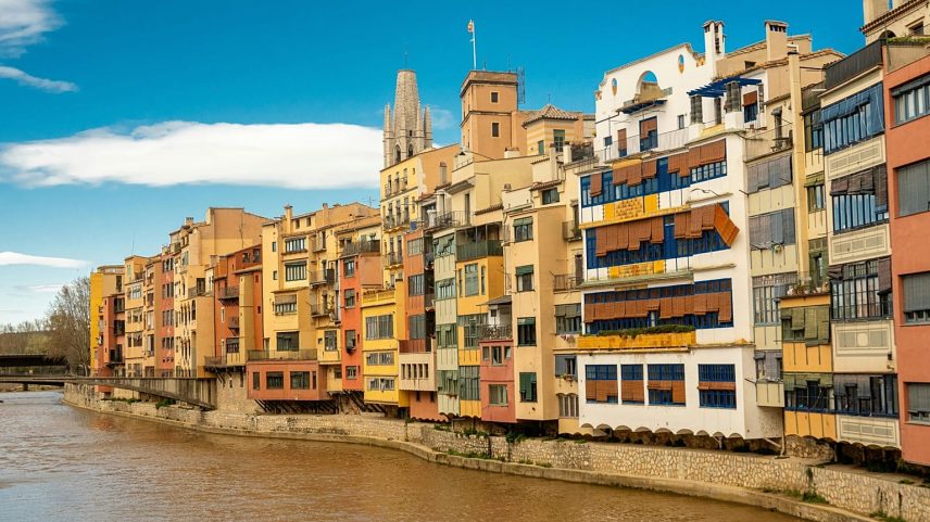 A row of colourful houses in Girona, Spain