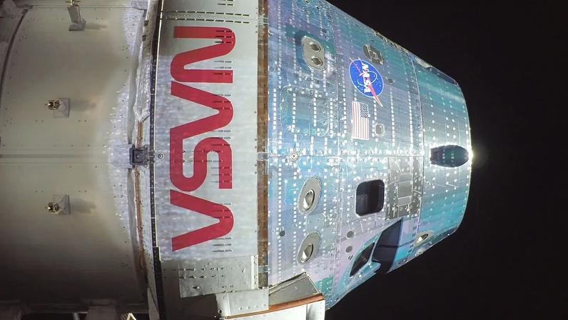 This photo provided by NASA shows the exterior of the Orion spacecraft Integrity during the Artemis II mission en route to the moon on Friday, April 3, 2026
