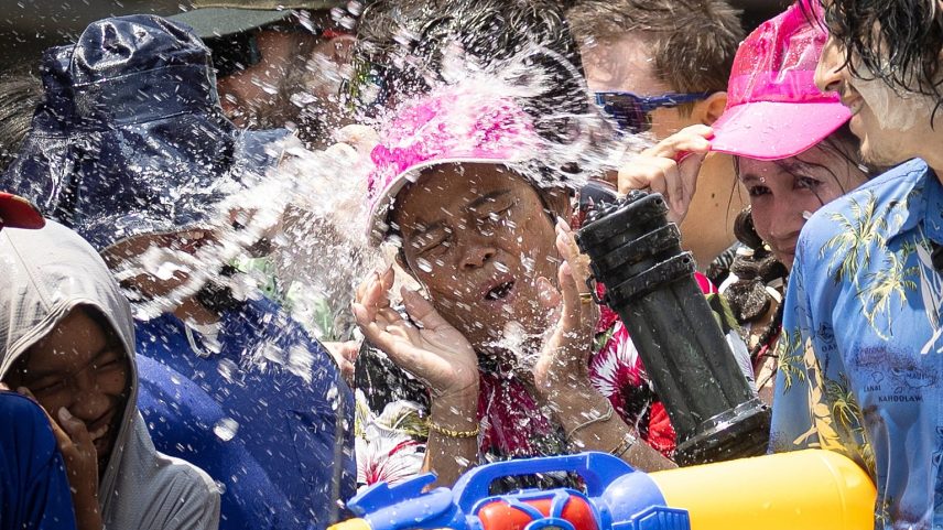People participate in the Songkran water festival to celebrate the Thai New Year