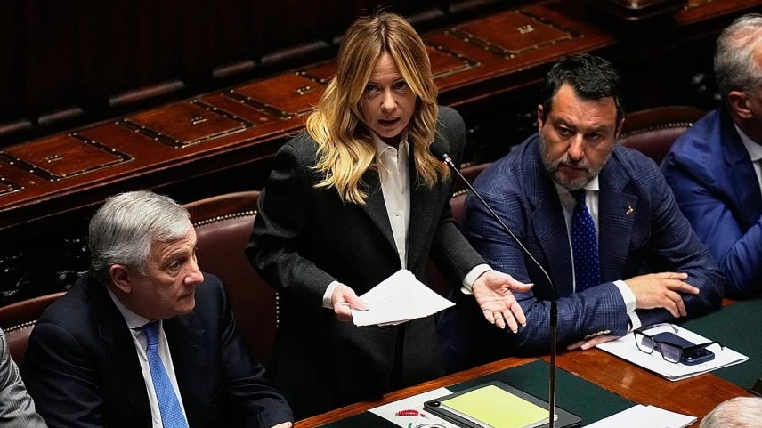 Italian Prime Minister Giorgia Meloni addresses the lower chamber of parliament in Rome, 9 April, 2026