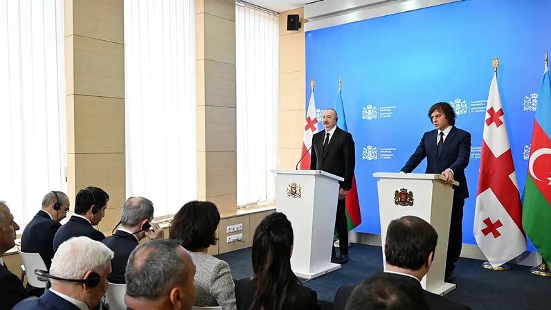 President of the Republic of Azerbaijan, Ilham Aliyev, and Prime Minister of Georgia, Irakli Kobakhidze, deliver press statements in Tbilisi on April 6.