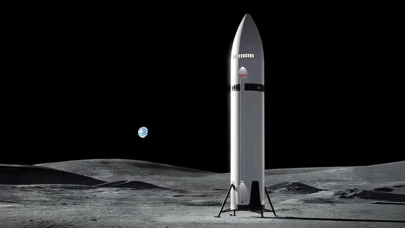 Ilustração do Sistema de Pouso Humano (HLS) Starship, da Space X, ainda em desenvolvimento