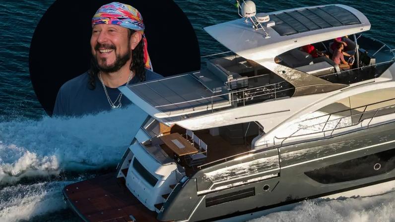 Lancha de Bell Marques custa até R$ 20 milhões e tem 4 cabines, área gourmet e espaço para 20 pessoas.