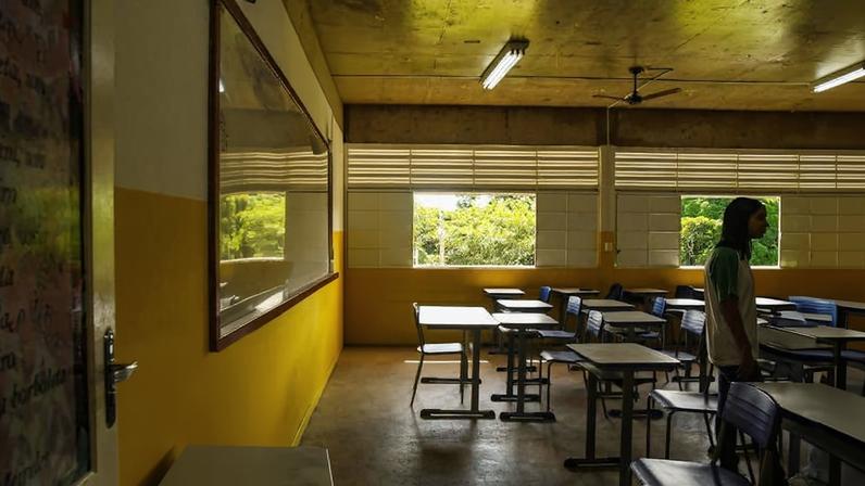 Sala de aula na Escola Estadual Ensino Fundamental e Médio Primo Bitti, em Aracruz (ES)