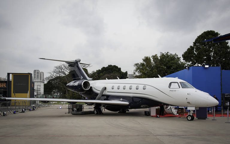 Praetor 600 da Embraer em evento no Campo de Marte, em São Paulo