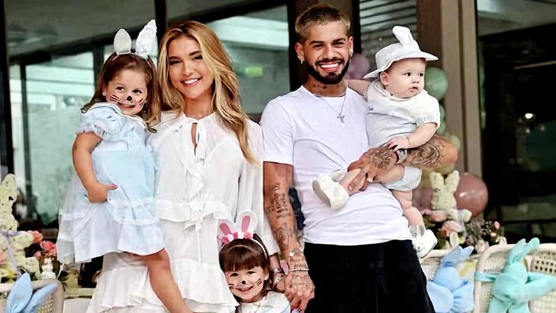 Virginia Fonseca, Zé Felipe e os três filhos, Maria Alice, Maria Flor e José Leonardo