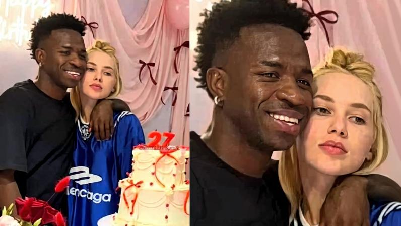 Virginia faz cara fechada com Vini Jr. em festa