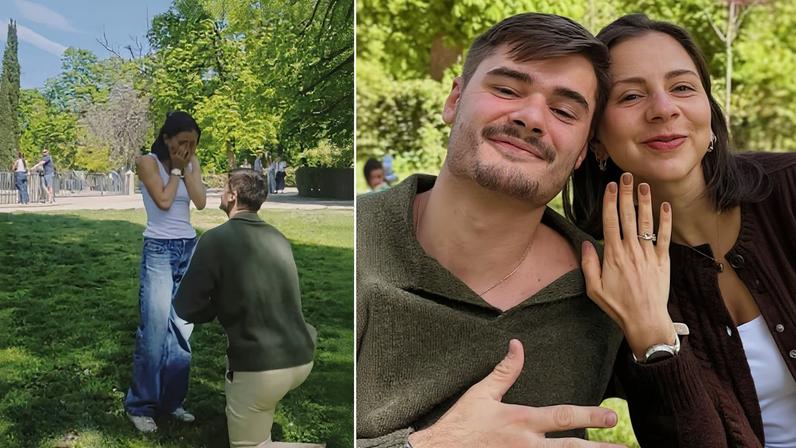 João Assunção se ajoelha ao pedir a namorada Giovanna Vieira em casamento
