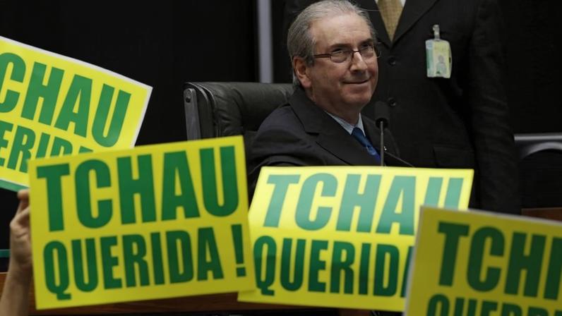 O ex-presidente da Câmara dos Deputados Eduardo Cunha na votação para a abertura do processo de impeachment da ex-presidente Dilma Rousseff (PT)