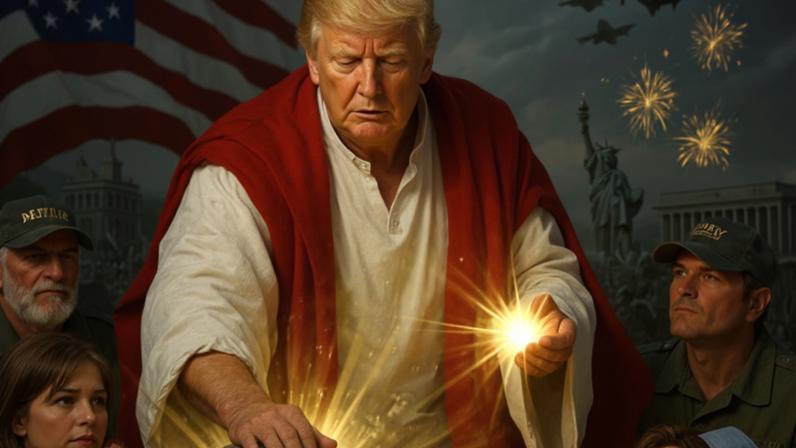 O presidente dos EUA, Donald Trump, publicou uma ilustração em que aparece vestido com roupas que remetem a Jesus
