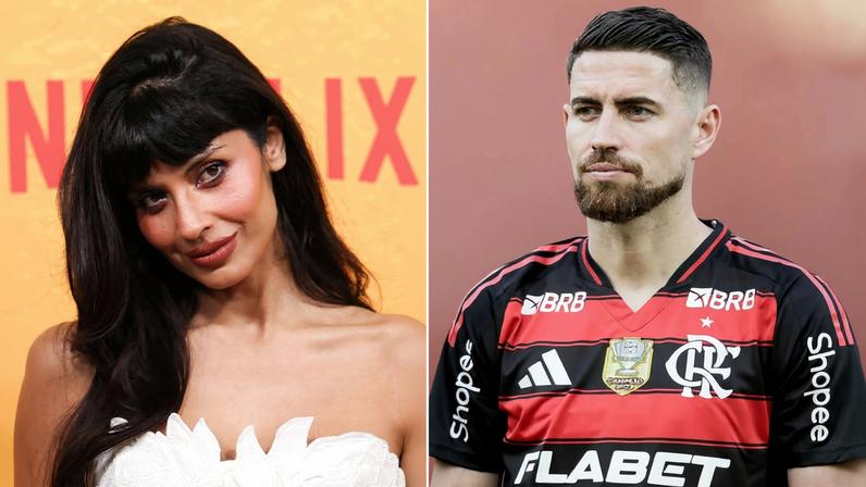 Atriz Jameela Jamil (esq.) e jogador Jorginho Frello (dir.)