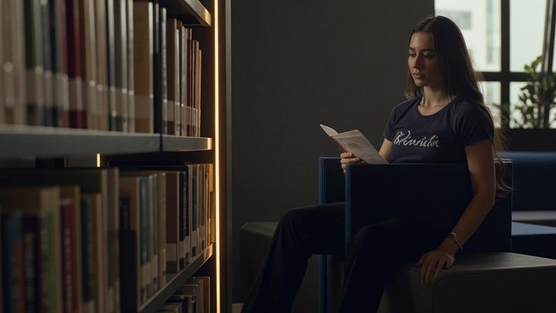 Estudante Júlia Yoshimatsu com o livro 'Nebulosas', de Narcisa Amália, cobrado na Fuvest