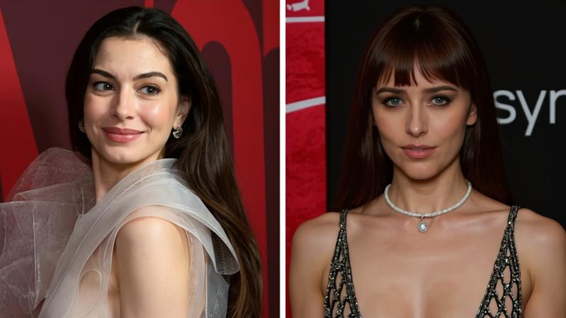 Anne Hathaway e Dakota Johnson — Foto: Getty Images