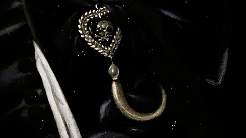 Joia de luto da época de Hamnet Shakespeare, em detalhe de obra de John Souch