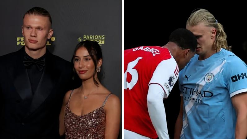 Erling Haaland com a namorada, Isabel Haugseng Johansen; e em seu conflito com Gabriel Magalhães na vitória do Manchester City, por 2 a 1, em cima do Arsenal, pela Premier League 2025/2026, em 19 de abril de 2026