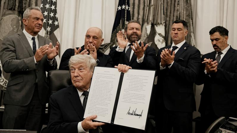 Donald Trump, presidente dos Estados Unidos, exibe ordem executiva sobre drogas psicodélicas
