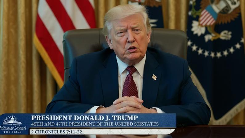O presidente dos EUA, Donald Trump, lê uma passagem da Bíblia