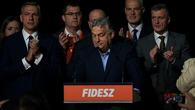 O primeiro-ministro da Hungria, Viktor Orbán, durante discurso a apoiadores em Budapeste