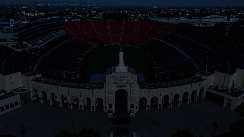 Vista aérea do Coliseum, palco da cerimônia de abertura dos Jogos de Los Angeles