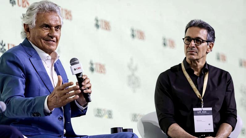 Ronaldo Caiado (PSD) e Romeu Zema (Novo) em evento do banco de investimentos UBS, em SP