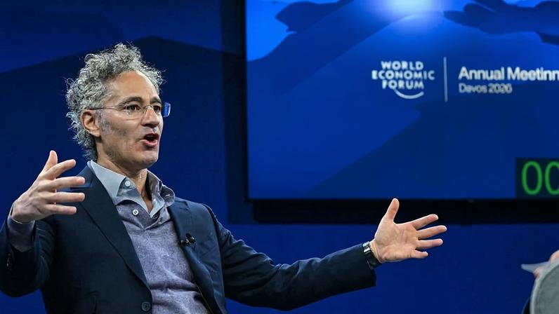 O CEO da Palantir, Alex Karp, durante fala no Fórum Econômico Mundial, realizado em Davos, na Suíça