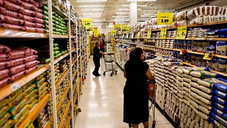 Clientes compram alimentos em supermercado em São Paulo