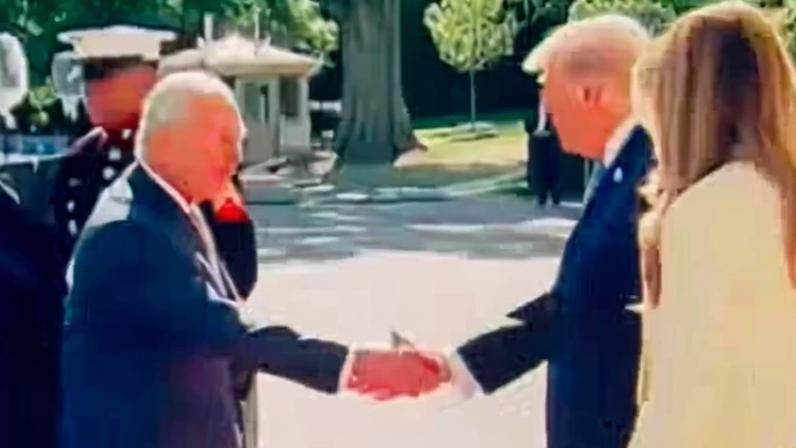 Registros do encontro do Rei Charles III com o presidente norte-americano Donald Trump que viralizou nas redes sociais — Foto: X/Twitter