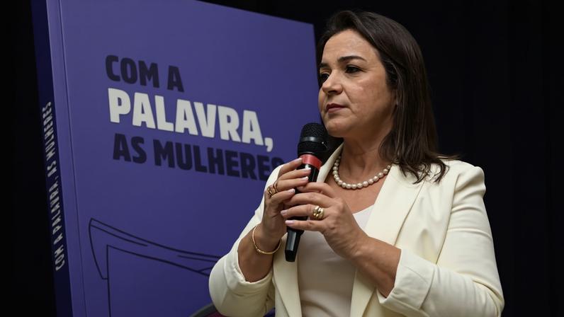 Prefeita de Campo Grande, Adriane Lopes (PP), em cerimônia de atividades do mês da mulher