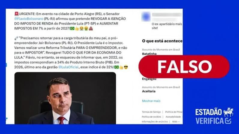 Não há registros que o senador Flávio Bolsonaro tenha defendido o fim da isenção do Imposto de Renda aprovado pelo governo Lula.