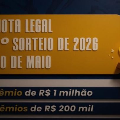 Primeiro sorteio do Nota Legal é confirmado para o dia 20 de maio